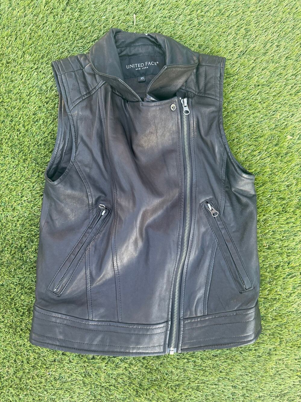 Genuine Leather Black Biking Motorcycle Classic Vest United Face Women's Sz XS